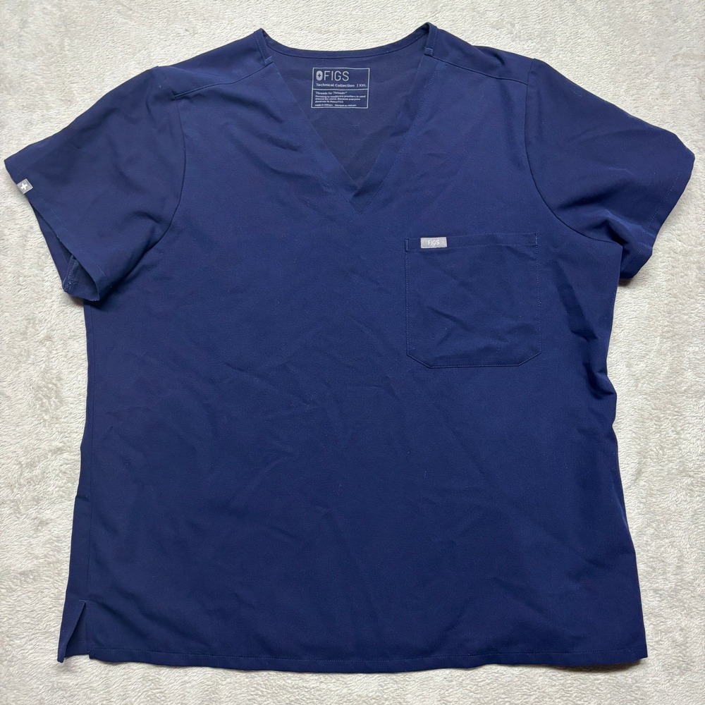 FIGS Scrub Top Womens XXL Catarina Navy Blue V-Neck Technical Collection EUC